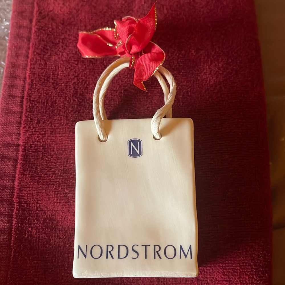 Rare Vintage Ad Icons 1990’s Ceramic NORDSTROM Shopping Gift Bag, Raffia Handle